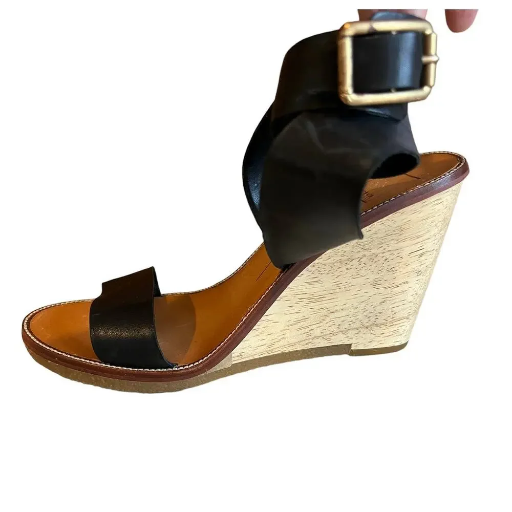 DOLCE VITA DV Black Leather Wedge Sandals 8.5